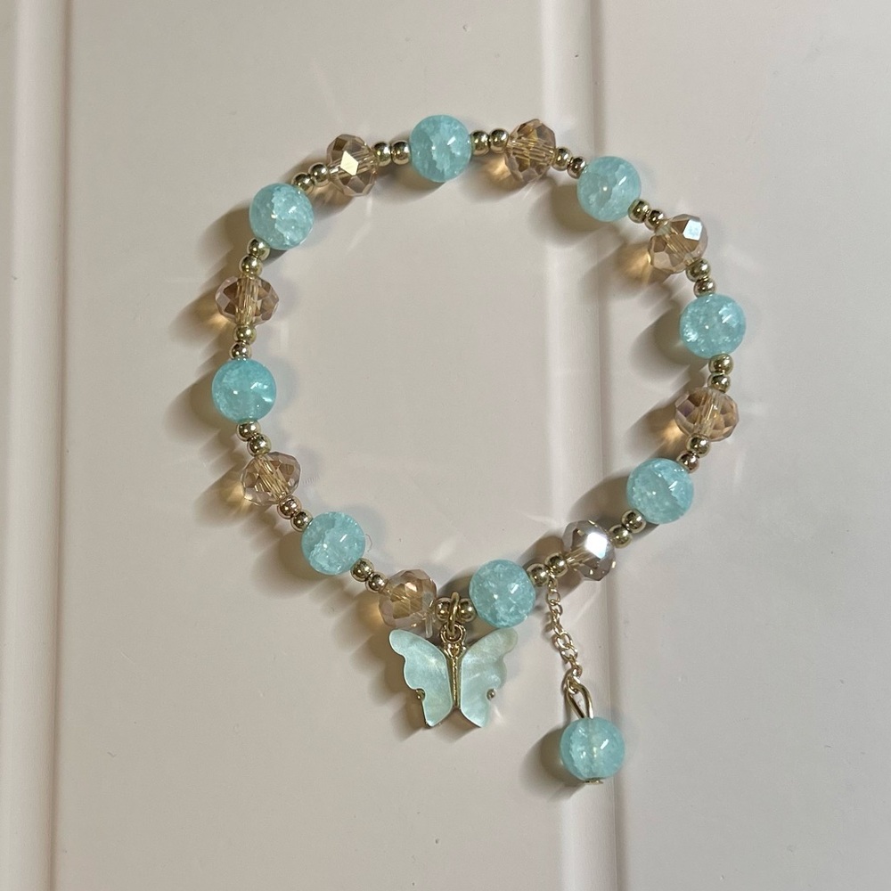 blue butterfly crystal charm bracelet